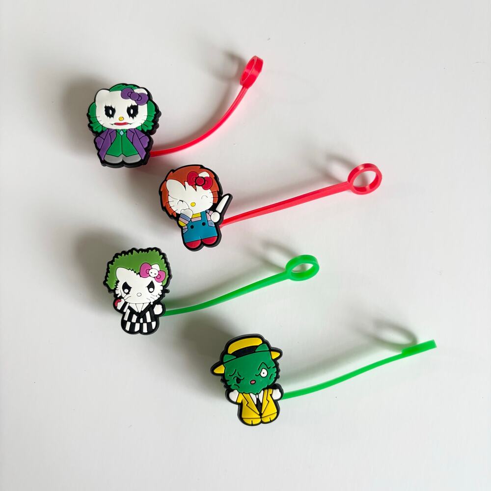 Hello Kitty x Horror Icons Straw Topper Accessories OS Joker Chucky Beetlejuice - Picture 7 of 7
